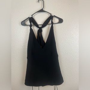 Zara Crop Top Size XS Black Textured Zip Back Open Back & Side Womens Halter Top